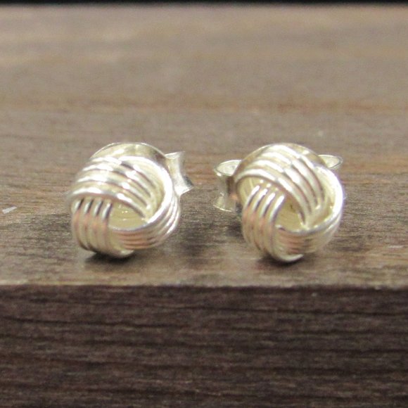 Jewelry - Sterling Silver Very Small Round Woven Ball Stud Earrings Vintage
